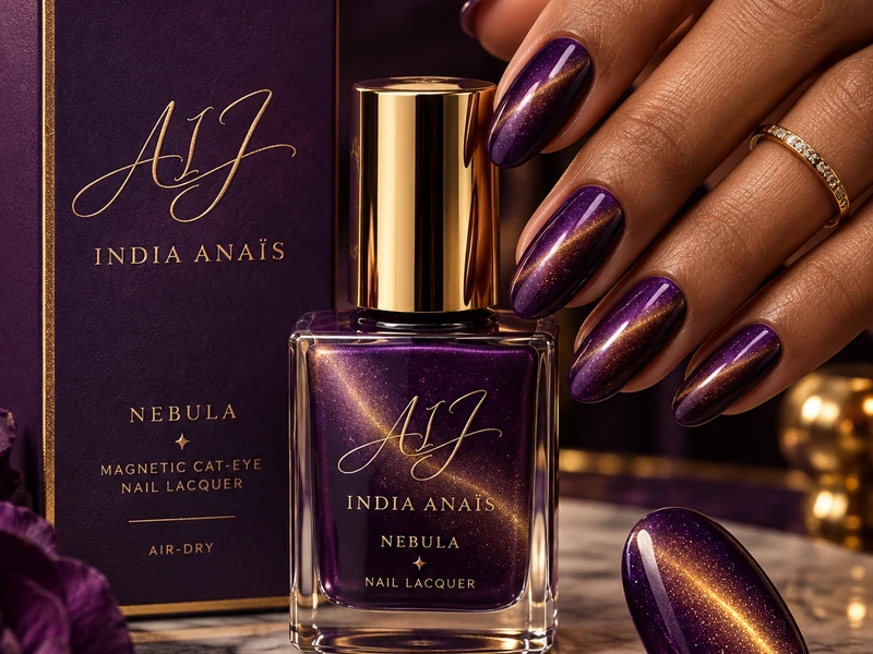 Nebula magnetic cat-eye manicure close-up